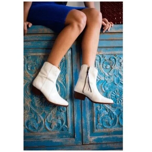 FREE PEOPLE New Frontier Western Bootie in White Leather Size EU 39.5 US 9.5 - Picture 15 of 16